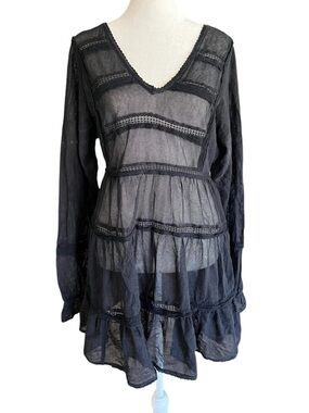 Free People lace and sheer Black V-Neck Tiered Women's Dress